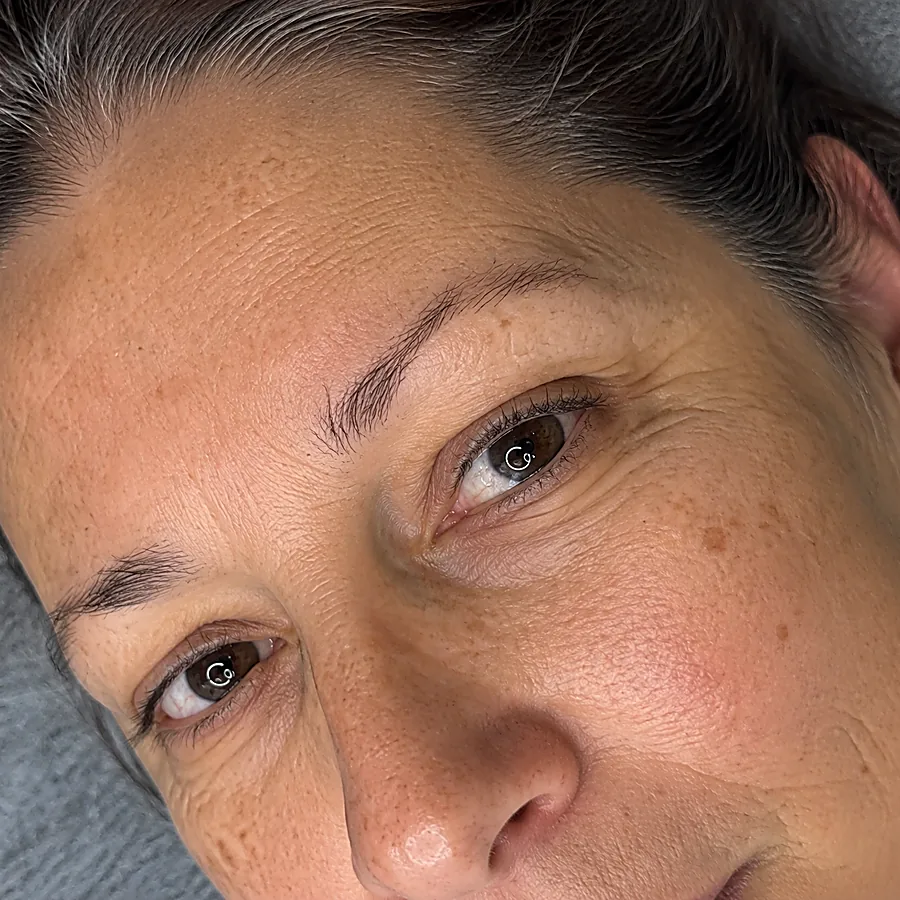 Permanente make-up wenkbrauwen: voor de behandeling (voorbeeldbeeld)