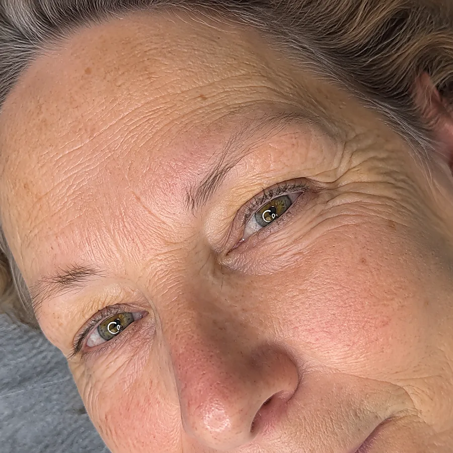 Permanente make-up wenkbrauwen: voor de behandeling (voorbeeldbeeld)