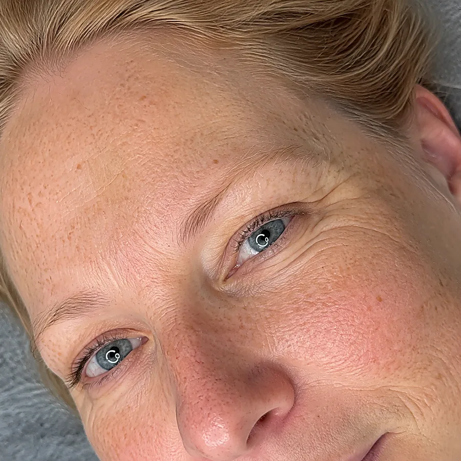 Permanente make-up wenkbrauwen: voor de behandeling (voorbeeldbeeld)