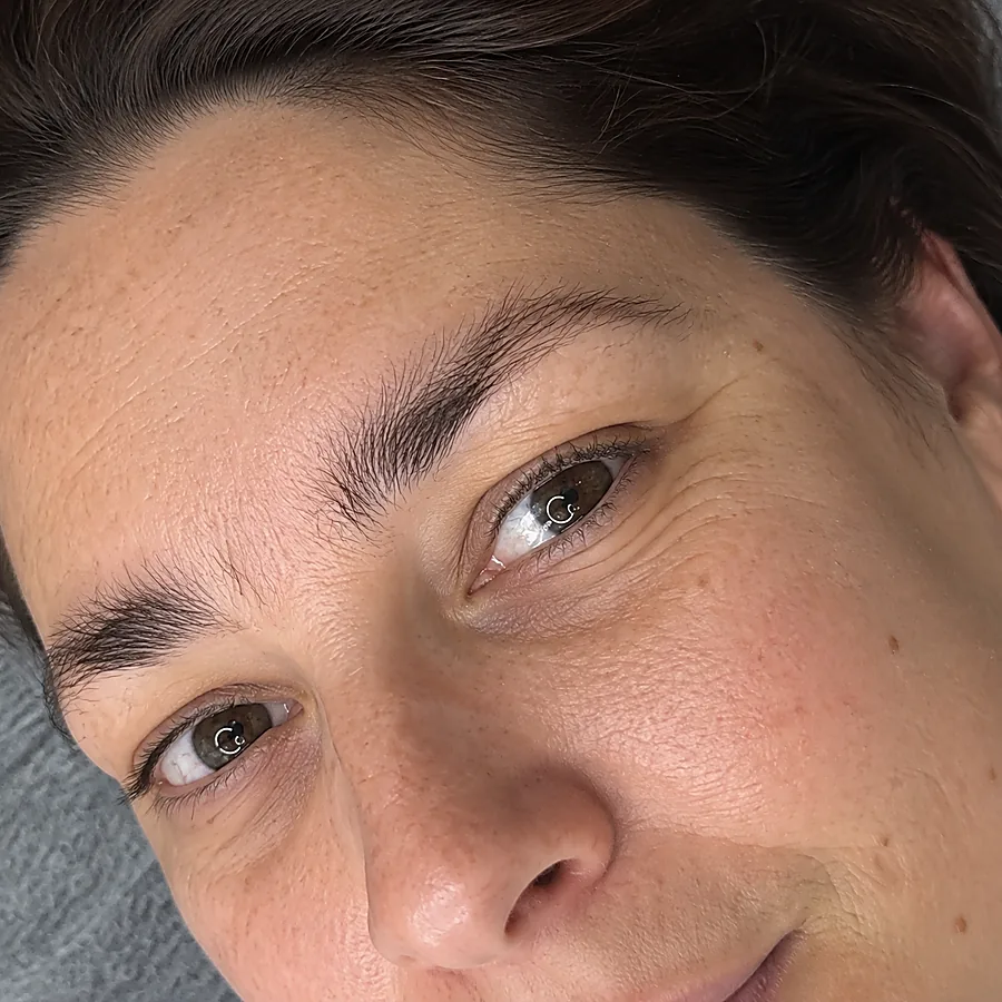 Permanente make-up wenkbrauwen: voor de behandeling (voorbeeldbeeld)