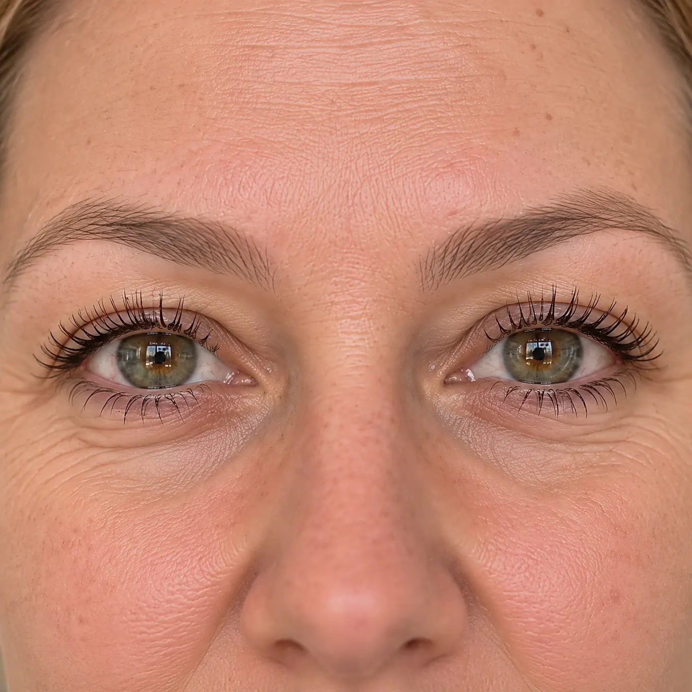 Vrouw met een open, frisse oogopslag na een wimperlifting